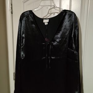 Black Satin Long Sleeve Top